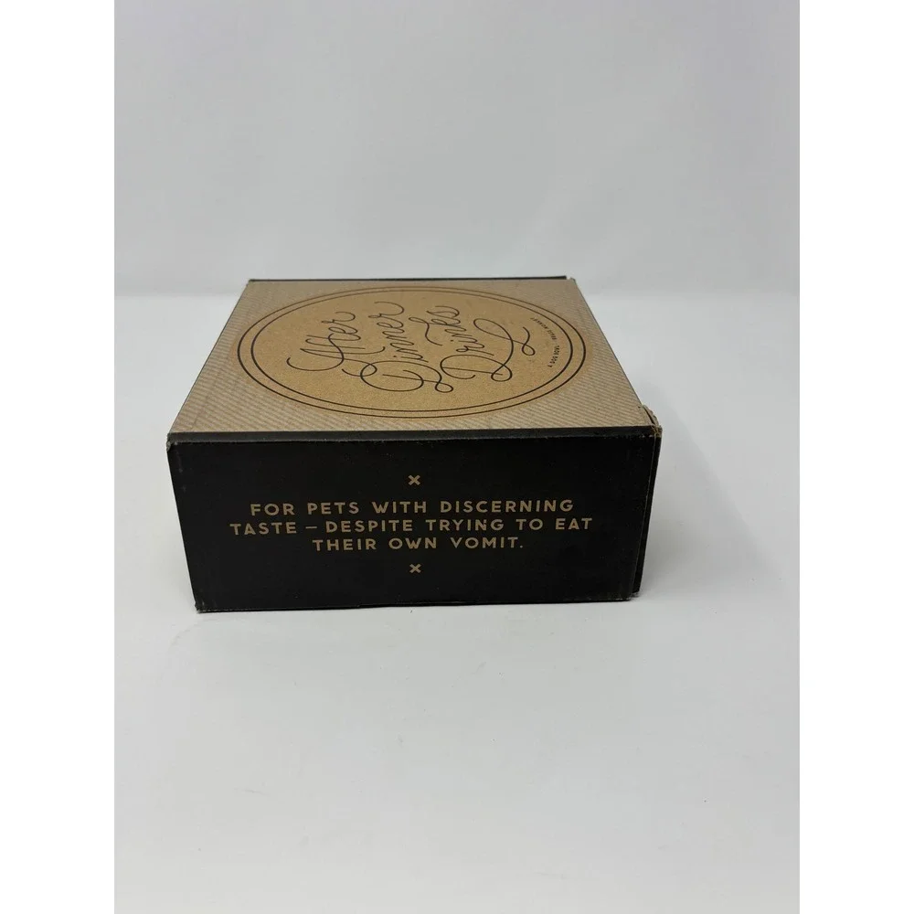 Brass Monkey After Dinner Drinks Ceramic Dog Bowl White Gold Foil lettering NIB